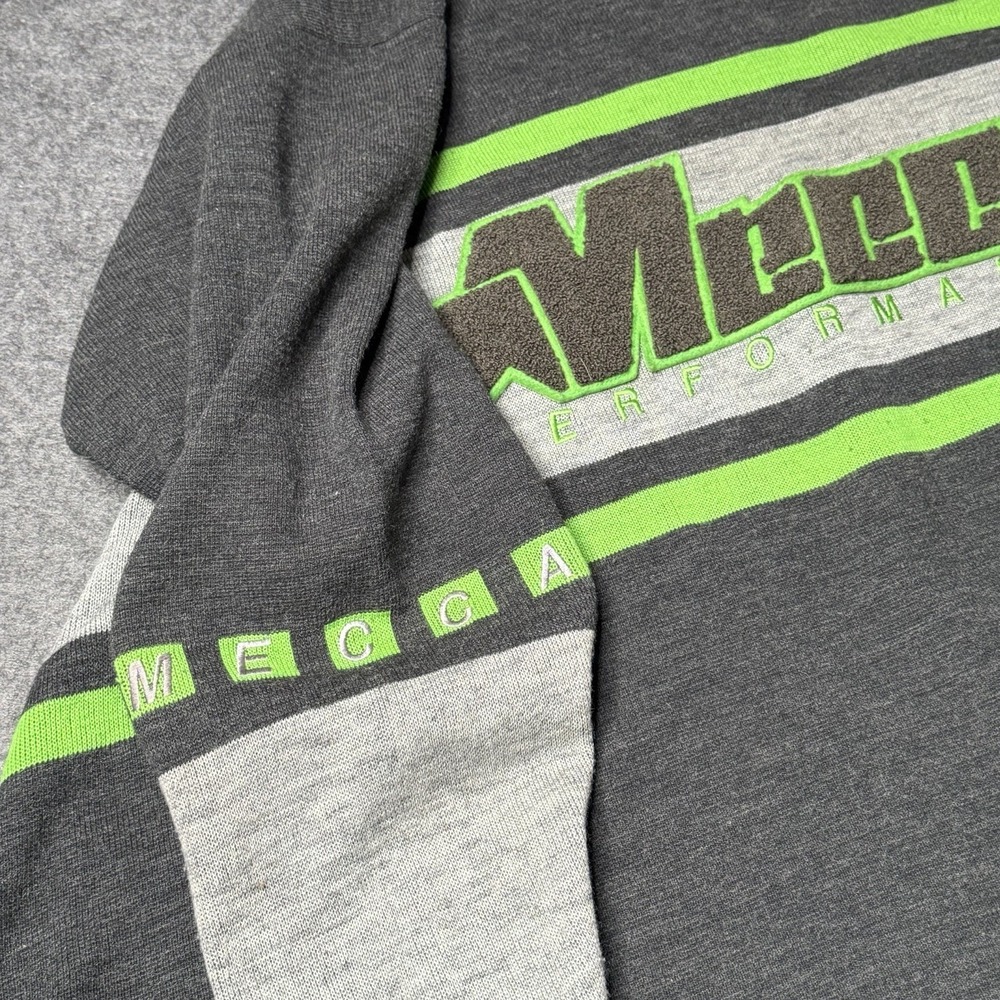 Mecca Sweater Mens XXL Gray Green Crewneck Striped Embroidered Logo Y2K - Picture 5 of 9